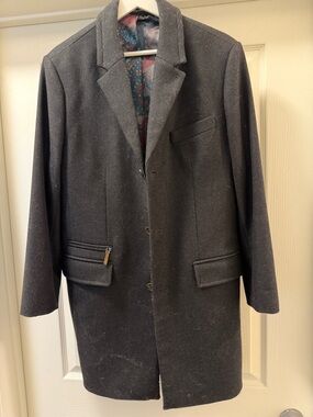 Ted Baker Dark Charcoal Pea Coat with Patterned Lining